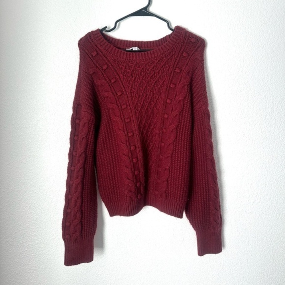 Time & Tru Cable Knit Sweater Women’s M Red Long Sleeve Crewneck Pullover